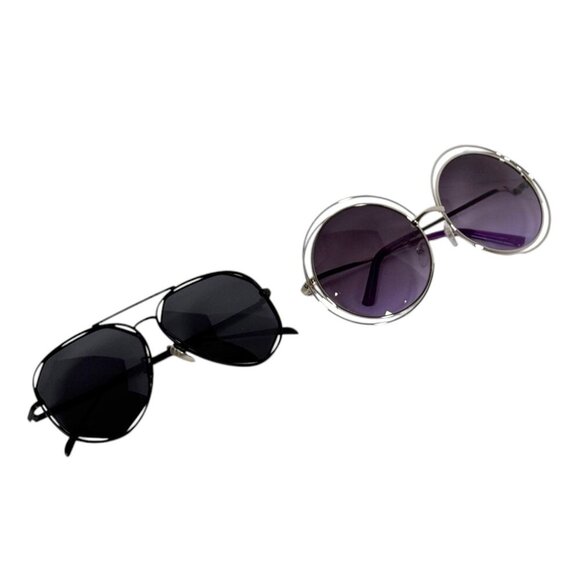 Sunglasses Black Blue Aviator Round Set Of 2 Summer Beach Fashion Accessories - Picture 3 of 8